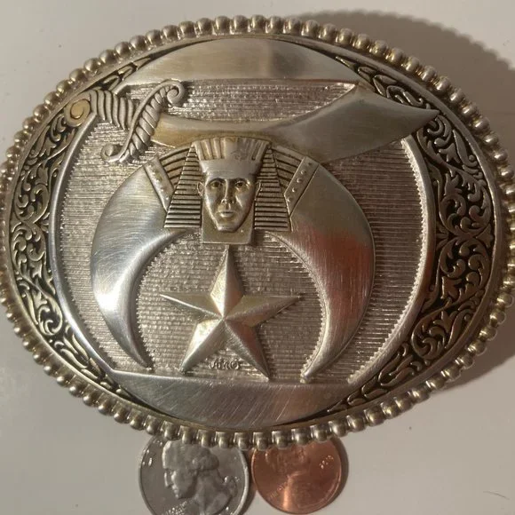 Vintage Metal Belt Buckle, Silver, GP, Masonic, Masons, Silversmith Collection,